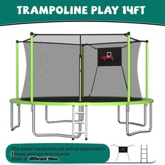 14FT Trampoline ,Sports Fitness Trampolines with Enclosure Net, Recreational