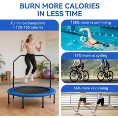 40″ Fitness Trampoline Rebounder with Adjustable Foam Handle for Home Workouts