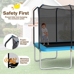 8x14FT Recreational Rectangular Trampoline w/ Safety Enclosure Net Ladder Blue