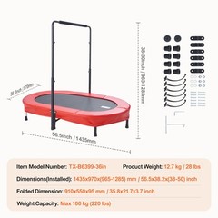 56″ Trampoline for Kids Foldable Mini Toddler Trampoline Indoor Outdoor