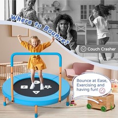 3FT Toddler Trampoline with Adjustable Handlebar, 36″ Foldable & Spring Blue