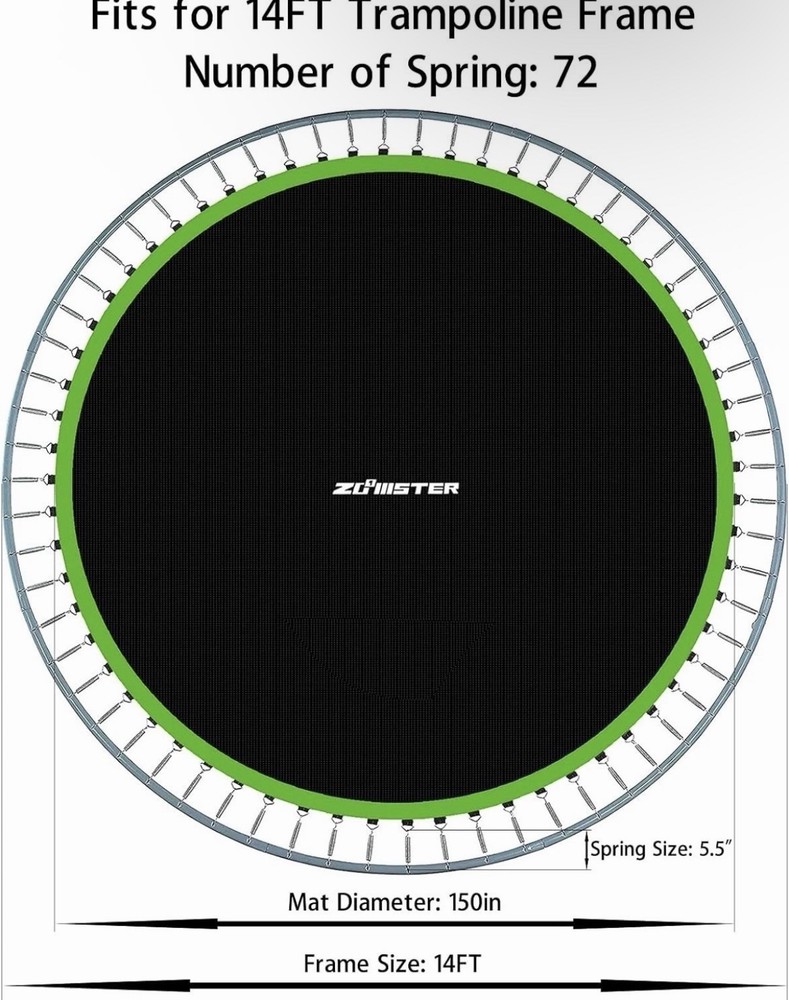 Zoomster 14ft Trampoline Replacement Mat with 72 V-Hooks, Using 5.5″ Springs