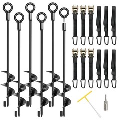 Trampoline Anchors, 6 Pack 18″ RV Awning Tie Down Kit with6 Ratchet Straps, H…