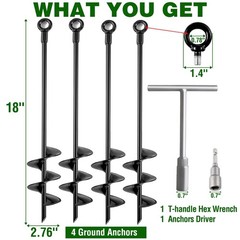 4 Pack 18″ Heavy Duty Ground Anchors for Shed Tent Carpots Camping Mobile Home