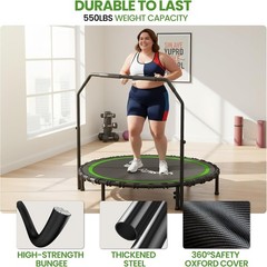 50 Inch Indoor Trampoline with Safety Features and Resistance Bands for Exercise