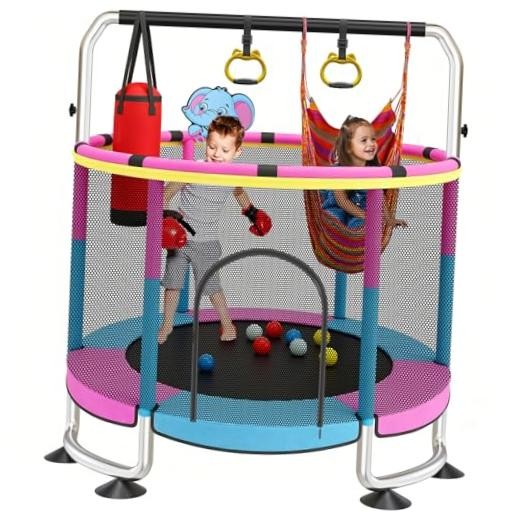 60″ Toddler Trampoline by Yozoia—Round Blue-Pink—Indoor