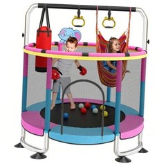 60″ Toddler Trampoline by Yozoia—Round Blue-Pink—Indoor