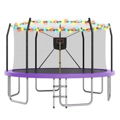 14ft Outdoor Trampoline with LED Lights and Basketball Hoop for Kids & Adults