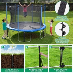 Trampoline Anchor Kit 18″ Steel Ground Anchors with 8.2ft Straps – Secure