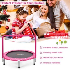 36″ Kids Trampoline Rebounder W/Full Covered Handrail & Pad Indoor Outdoor Pink