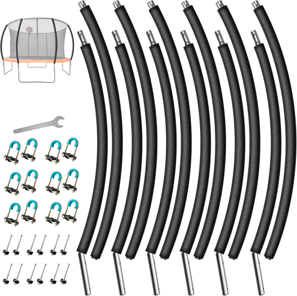 6PCS Trampoline Replacement Curved Pole, Universal Trampoline Enclosure Pole Fit