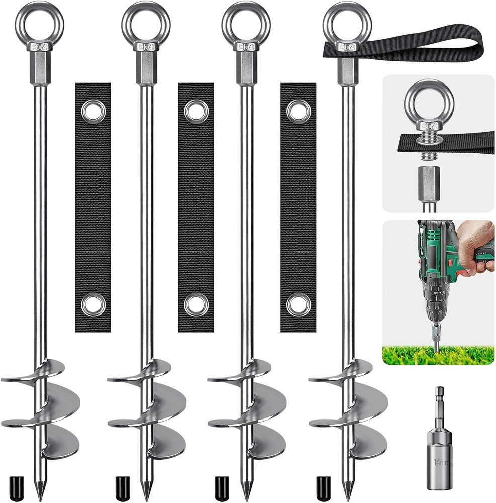 24” Ground Anchors Screw in – Heavy Duty Trampoline Anchors – Shed Anchor Kit –