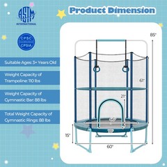 5 FT Trampoline for Kids w/ Safe Guardrails Foamed Handle No Gap Design Blue