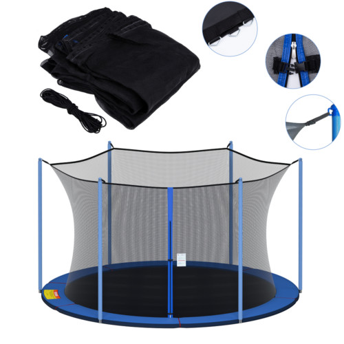 Trampoline Safety Net Replacement 12 FT 6Poles For Round Frames with Zipper Door