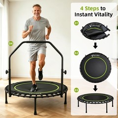 40″ Bungee Rebounder Trampoline Adults 460LBS Low Impact Quiet Foldable Workout