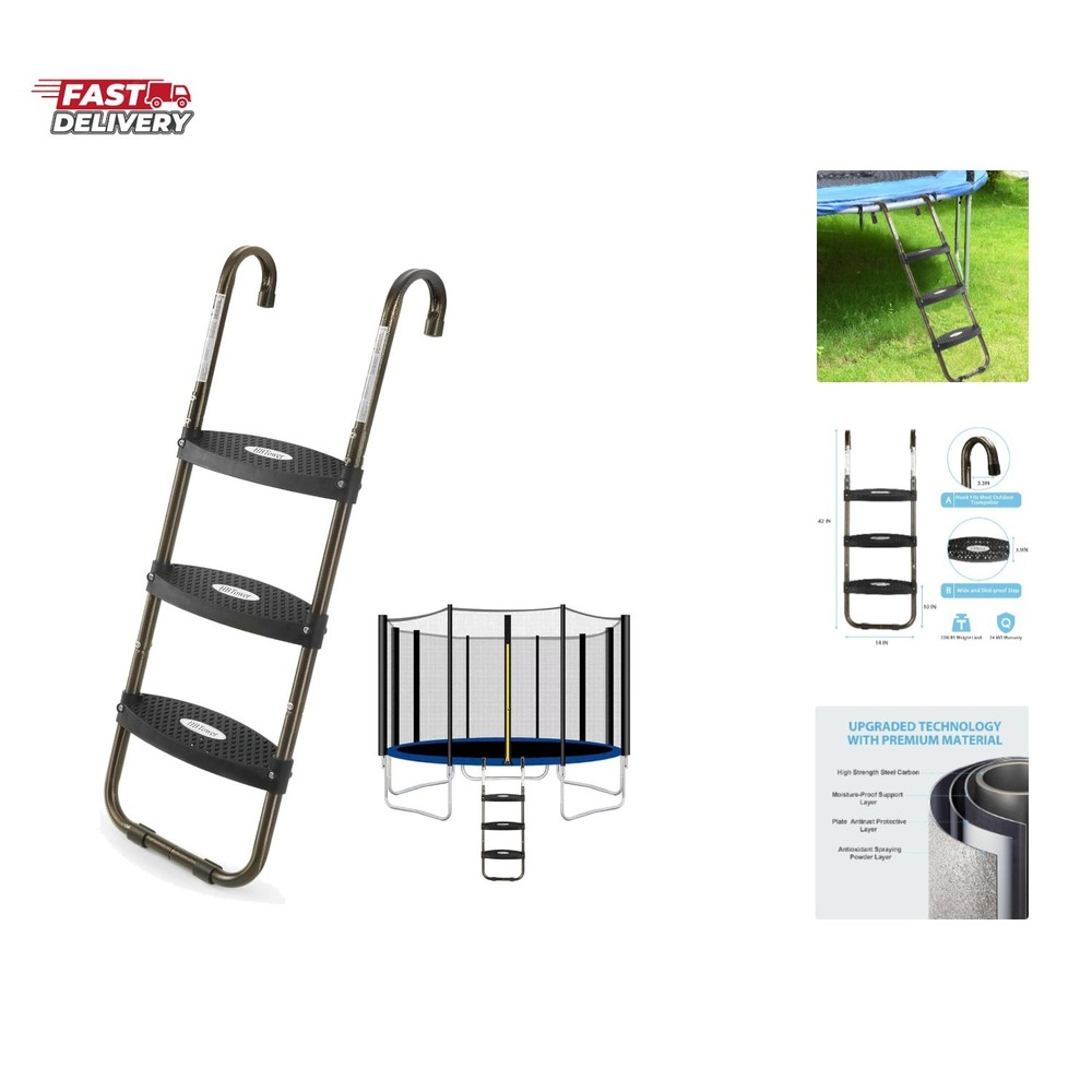 Trampoline Ladder, 3-Step Trampoline Steps with Horizontal Wide Steps, Skid-P…