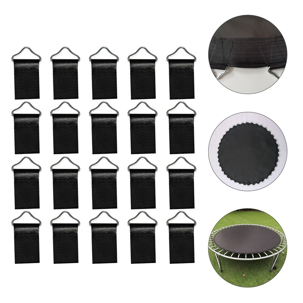 20Pcs Reusable Trampoline Triangle Rings Steel Buckles with Nylon Straps Black