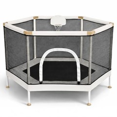 Kids Trampoline 60 Inch with Safety Net Basketball Hoop 220lb Capacity Indoor