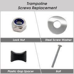 Trampoline Screws Bolts, 12 Pc, M8 x 92 mm, ABS Galvanized Steel, Wrench