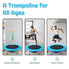 38 In. Blue Folding Mini Trampoline Fitness Rebounder with Safety Pad