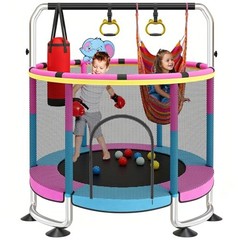 60″ Toddler Trampoline by Yozoia—Round Blue-Pink—Indoor