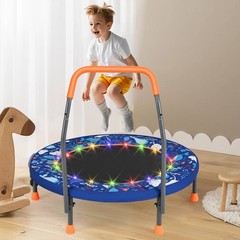 36″ Foldable Kid Trampoline w/ 20 LED Lights Foam Handlebar Padded Safety Cover