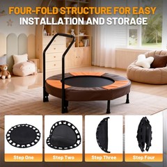 36in Foldable Bungee Toddler Trampoline w/ Handle Quiet Stable 1+Kids Indoor Toy