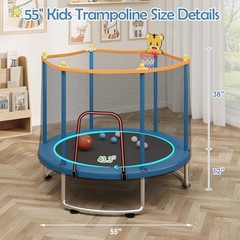 Kids Trampoline with Safety Net – 440lbs Capacity, Upgraded Rust-Proof Ring