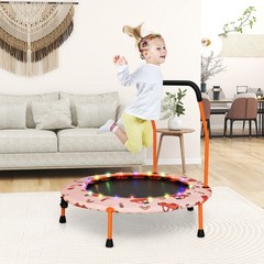 36” Mini Toddler Trampoline w/ LED Bluetooth Speaker Detachable Handle Kids