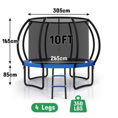 10FT Outdoor Trampolines with Enclosure Net and Ladder，Round Trampoline for Kids