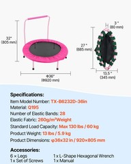 VEVOR 36″ Trampoline for Kids Foldable Mini Toddler Trampoline Indoor Outdoor