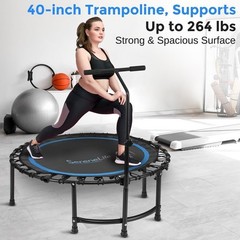 Portable Fitness Trampoline Adjustable T-Bar Low Impact Rebounder Bungee System