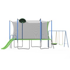 12FT Trampoline for Kids w/ Safety Enclosure Net & Basketball Hoop & Swings