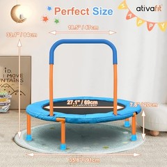 36-Inch Toddler Trampoline with Foam Handle, Foldable Indoor Orange and Blue