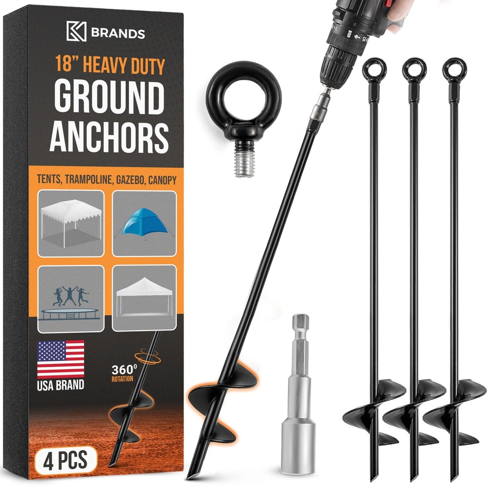 18” Heavy Duty Ground Anchors – Screw-in Earth Stakes for Tents, Sheds, Ca
