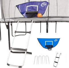 Trampoline Accessory Kit with Basketball Game, 4 Windstakes & Wide Step Ladder