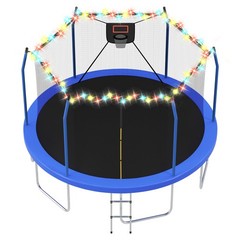 14ft Outdoor Trampoline with LED Lights and Basketball Hoop for Kids & Adults