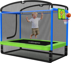 4X6FT Rectangle Trampoline with Basketball Hoop, and Safety Net – Indoor/Outdoor