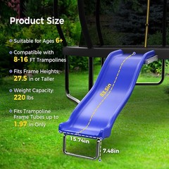 Heavy Duty Plastic Trampoline Slide with Support Frame for 8-16FT, Safer Outdoor