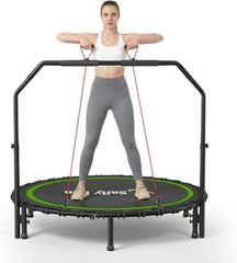 50 Inch Indoor Trampoline with Safety Features and Resistance Bands for Exercise