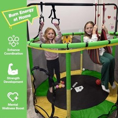 Indoor & Outdoor Trampoline for Kids with Enclosure, Toddler 55″ yellow green