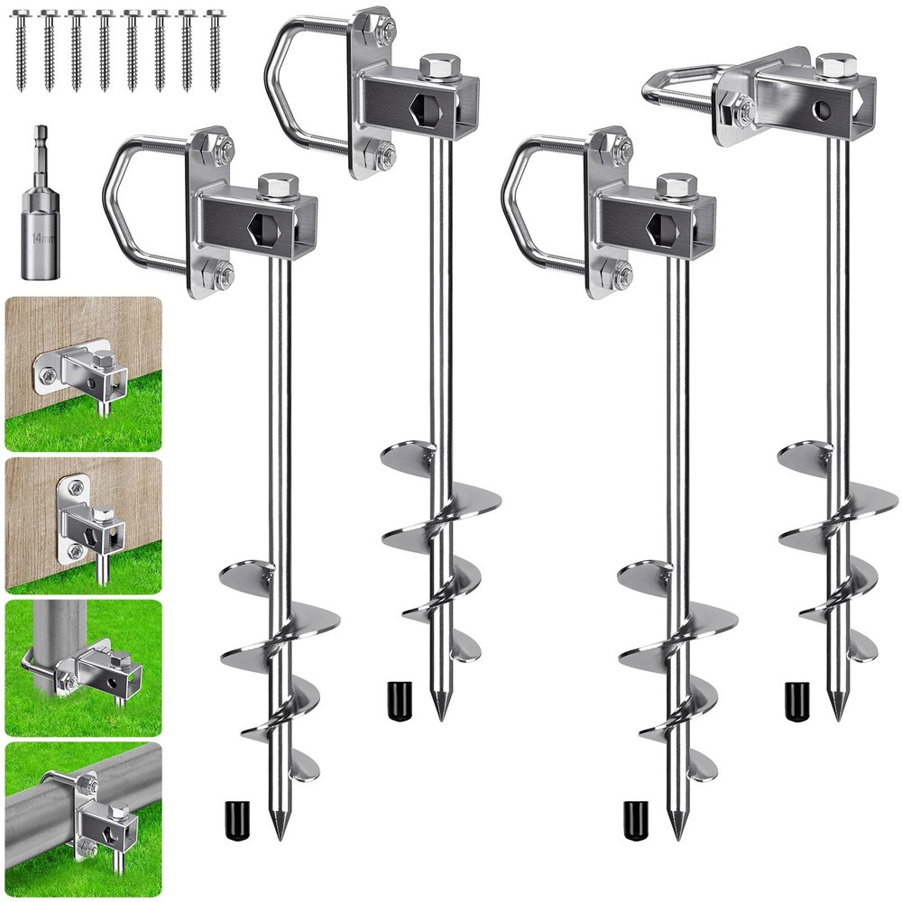 4 Pack 17″ Ground Anchors Screw in Trampoline Anchors Kits 2.8″ Wide Tapered …