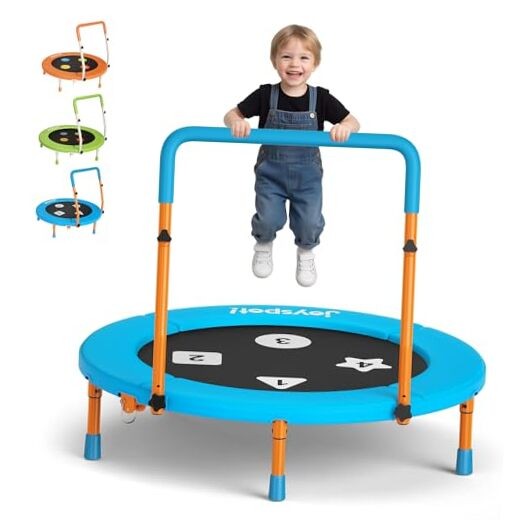 3FT Toddler Trampoline with Adjustable Handlebar, 36″ Foldable & Spring Blue
