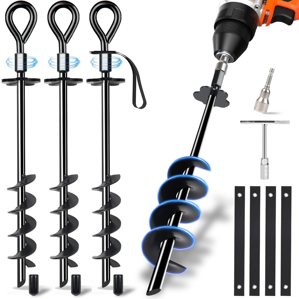 Ground Anchors Screw in – 4 Pack Ground Anchors with Power Nut and Tool,Swing…