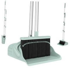 Broom and Dustpan Set 52-Inch Adjustable Handle Upright Broom with Self Green