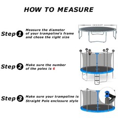12 FT Trampoline Safety Enclosure Net for 6 Straight Poles Round Frame Trampo…