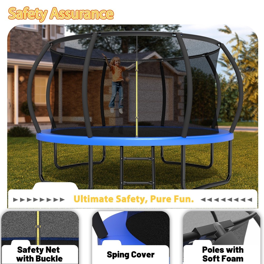 12FT Kids Trampoline with Safety Enclosure Net & Ladder, Outdoor Blue