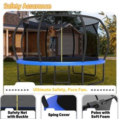 12FT Kids Trampoline with Safety Enclosure Net & Ladder, Outdoor Blue