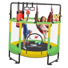 Indoor & Outdoor Trampoline for Kids with Enclosure, Toddler 55″ yellow green