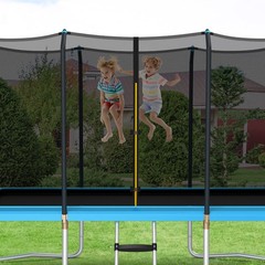 8x14FT Recreational Rectangular Trampoline w/ Safety Enclosure Net Ladder Blue